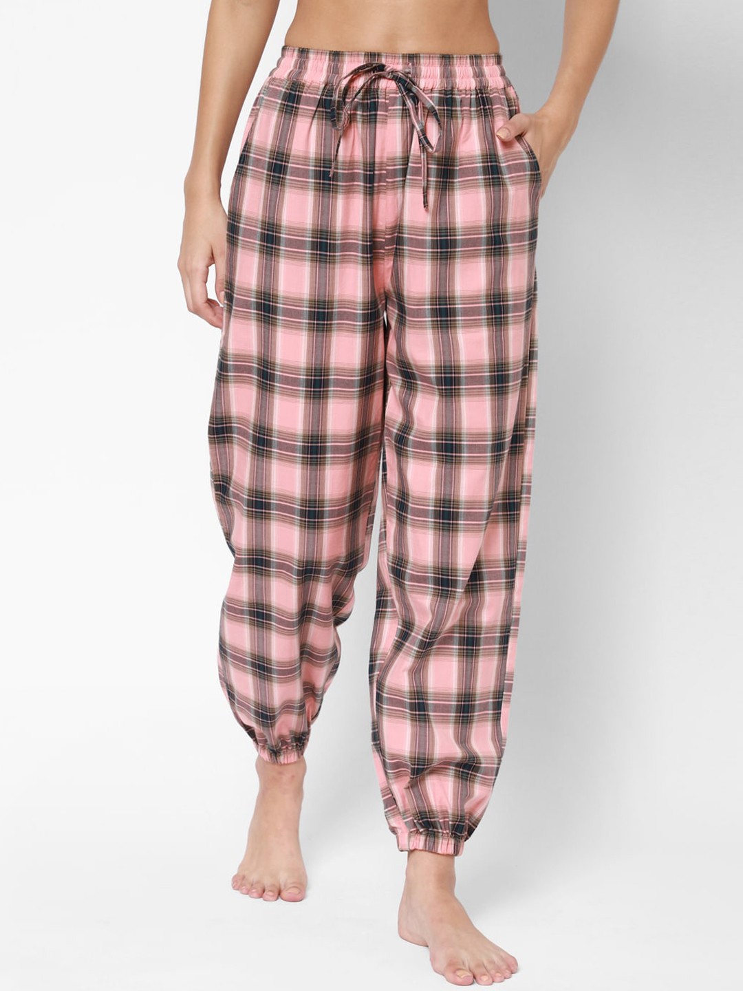 

HOUSE OF KKARMA Womens Pink Cotton Checked Pyjama