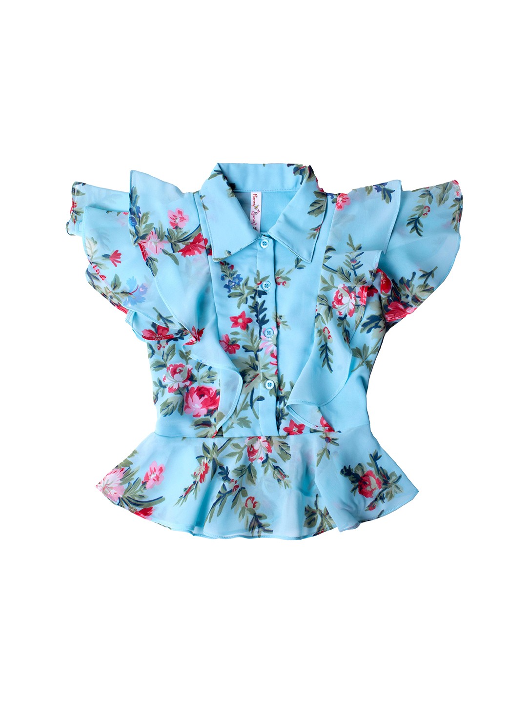 

Hunny Bunny Girls Blue & Red Floral Printed Georgette Shirt Style Top