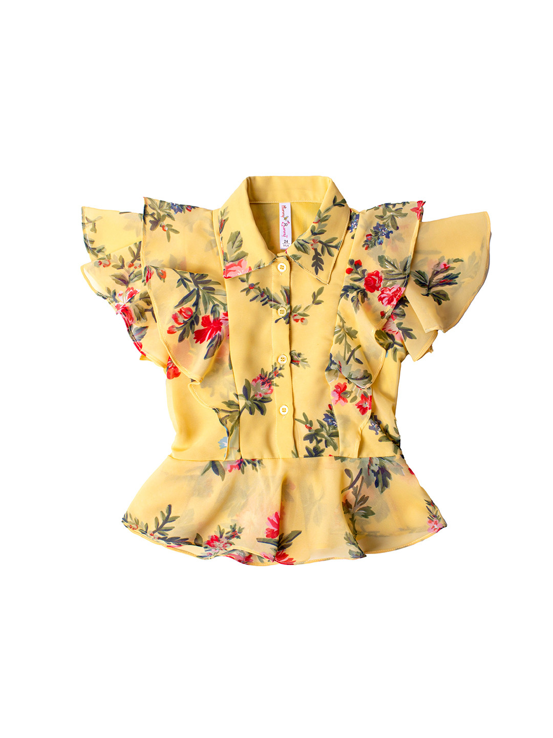 

Hunny Bunny Girls Yellow & Red Floral Printed Georgette Shirt Style Top