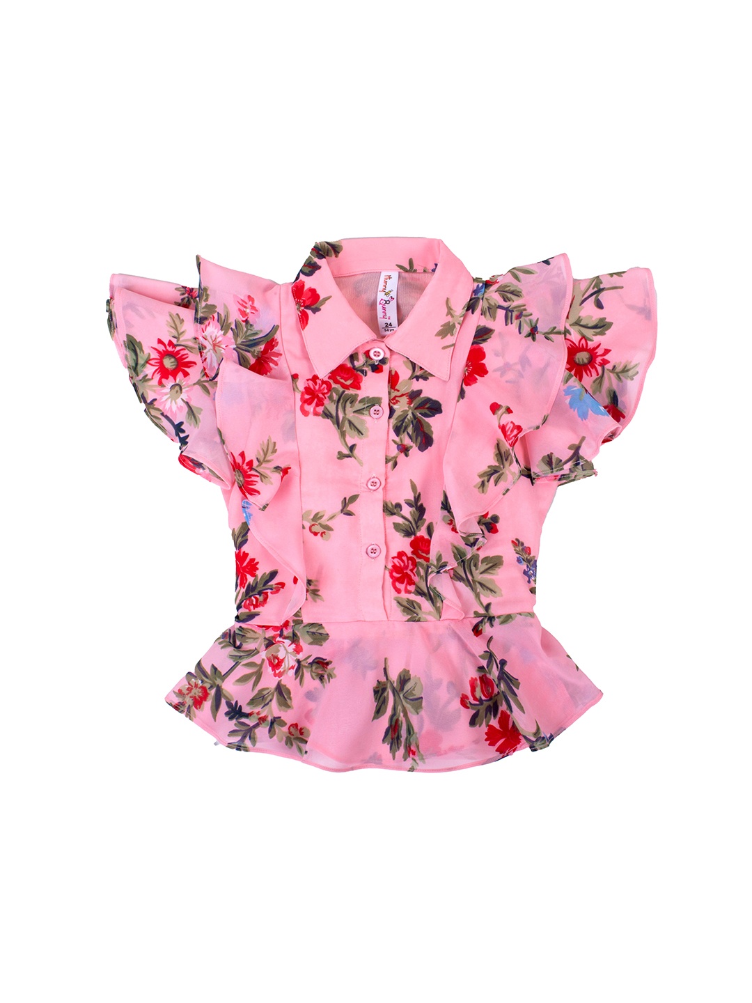 

Hunny Bunny Girls Pink & Red Floral Printed Georgette Shirt Style Top