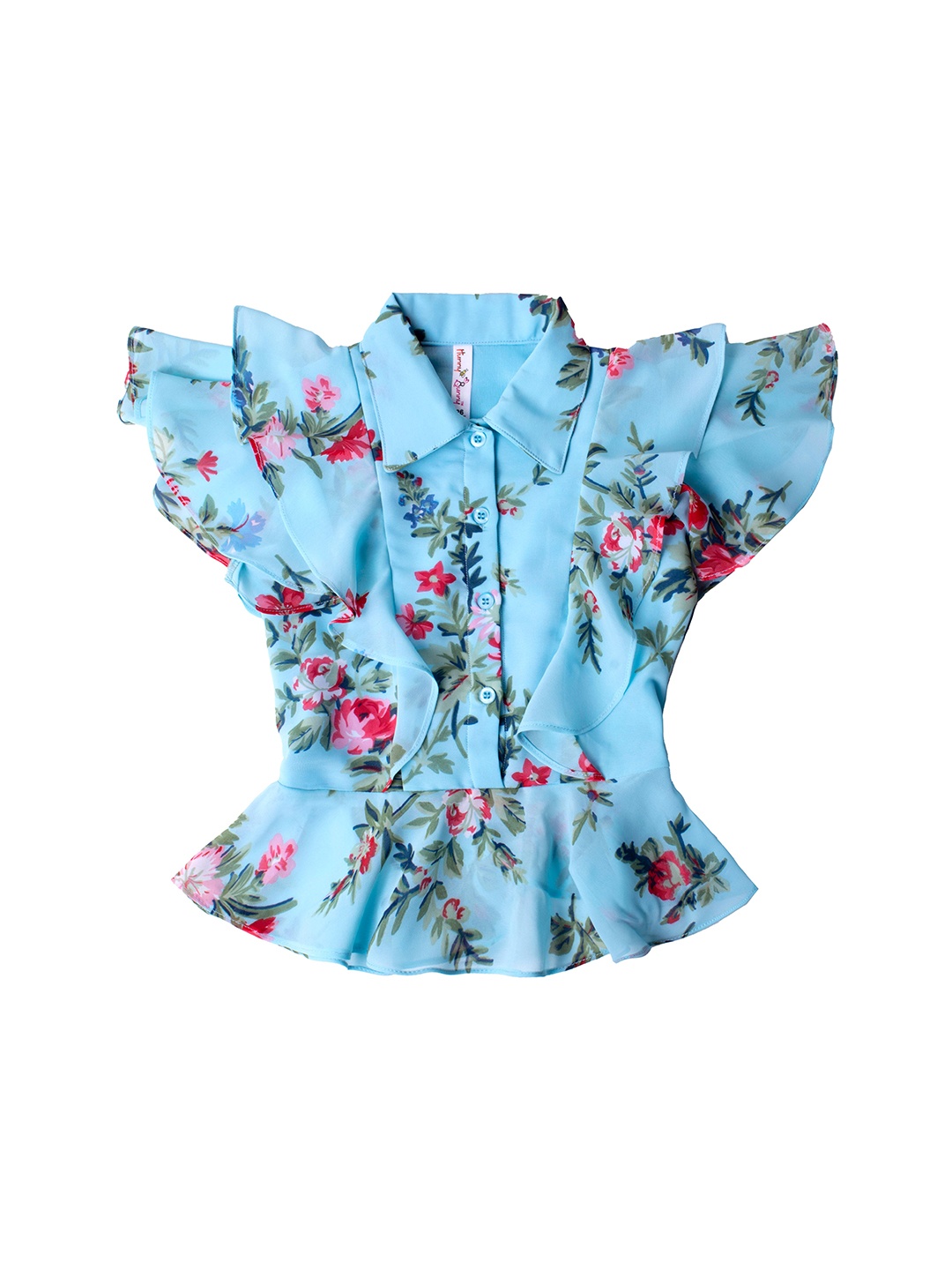 

Hunny Bunny Girls Blue & Red Floral Printed Georgette Shirt Style Top