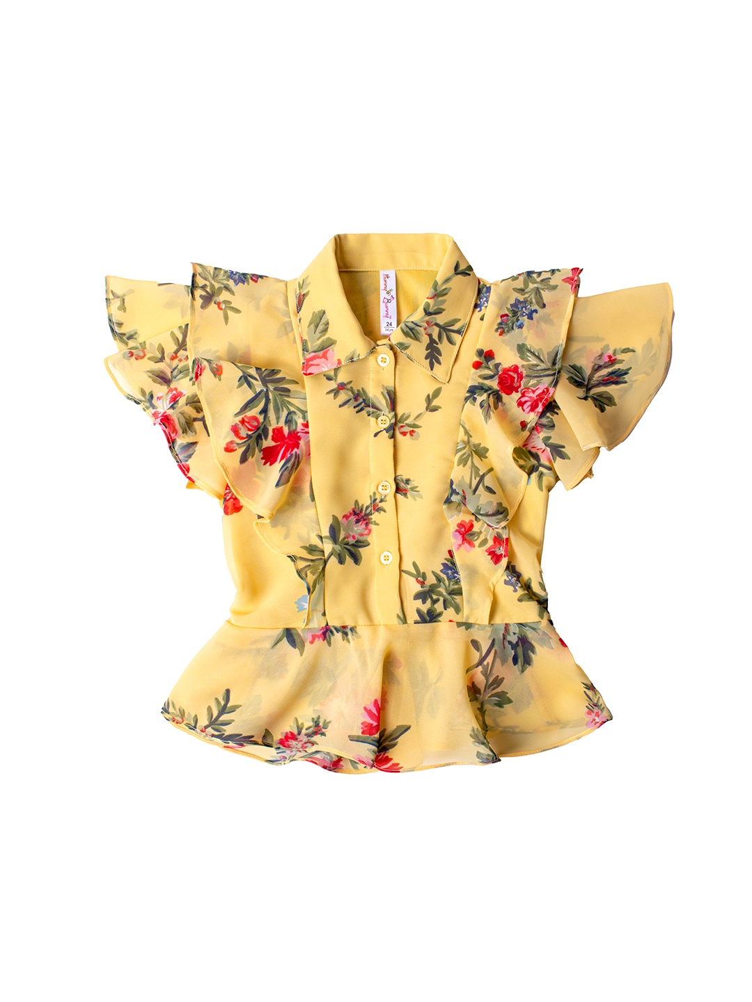 

Hunny Bunny Girls Yellow & Red Floral Printed Georgette Shirt Style Top