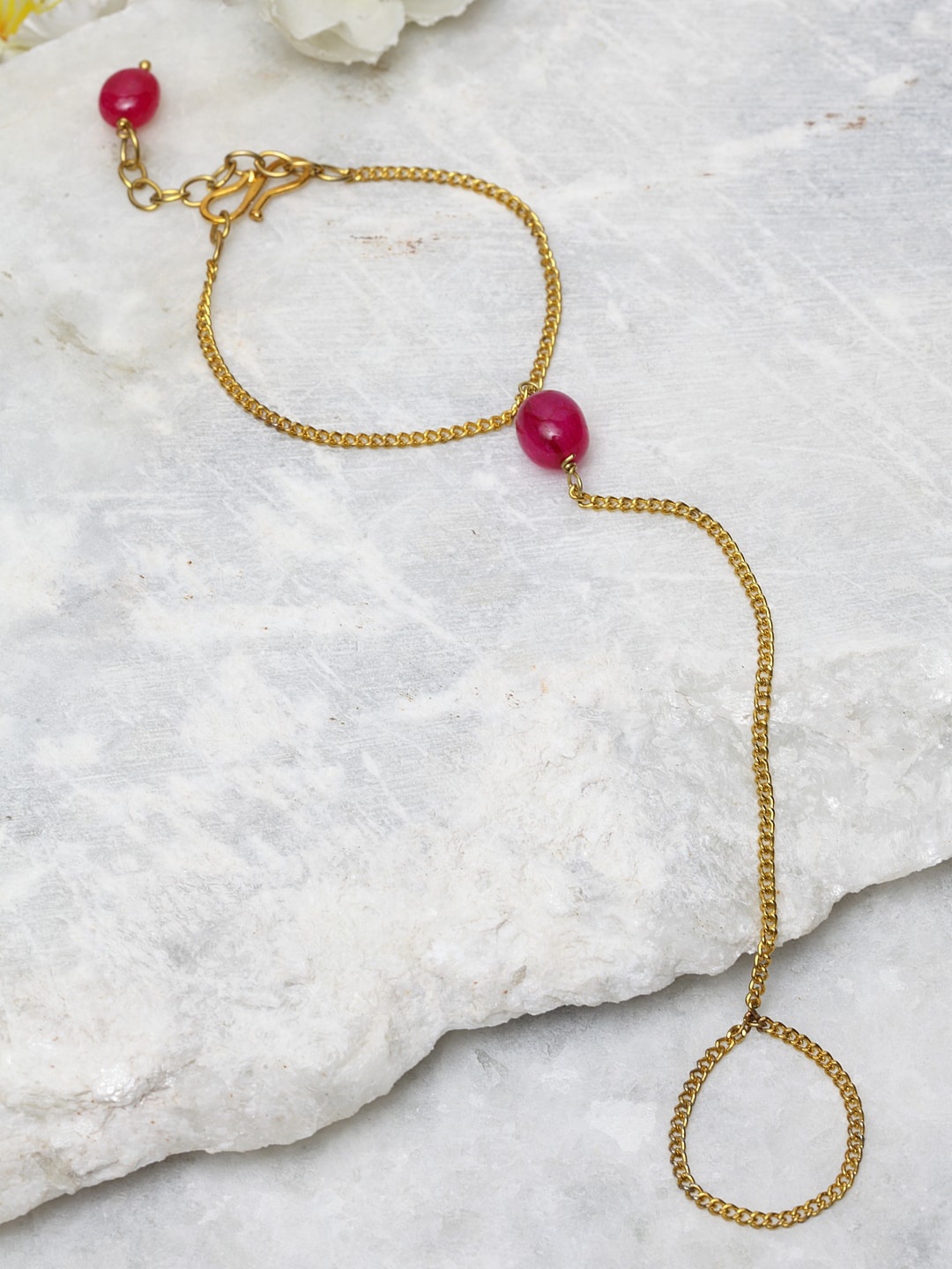 

DUGRISTYLE Gold-Plated Pink Faux Ruby-Studded Bhabhi Batiji Rakhi