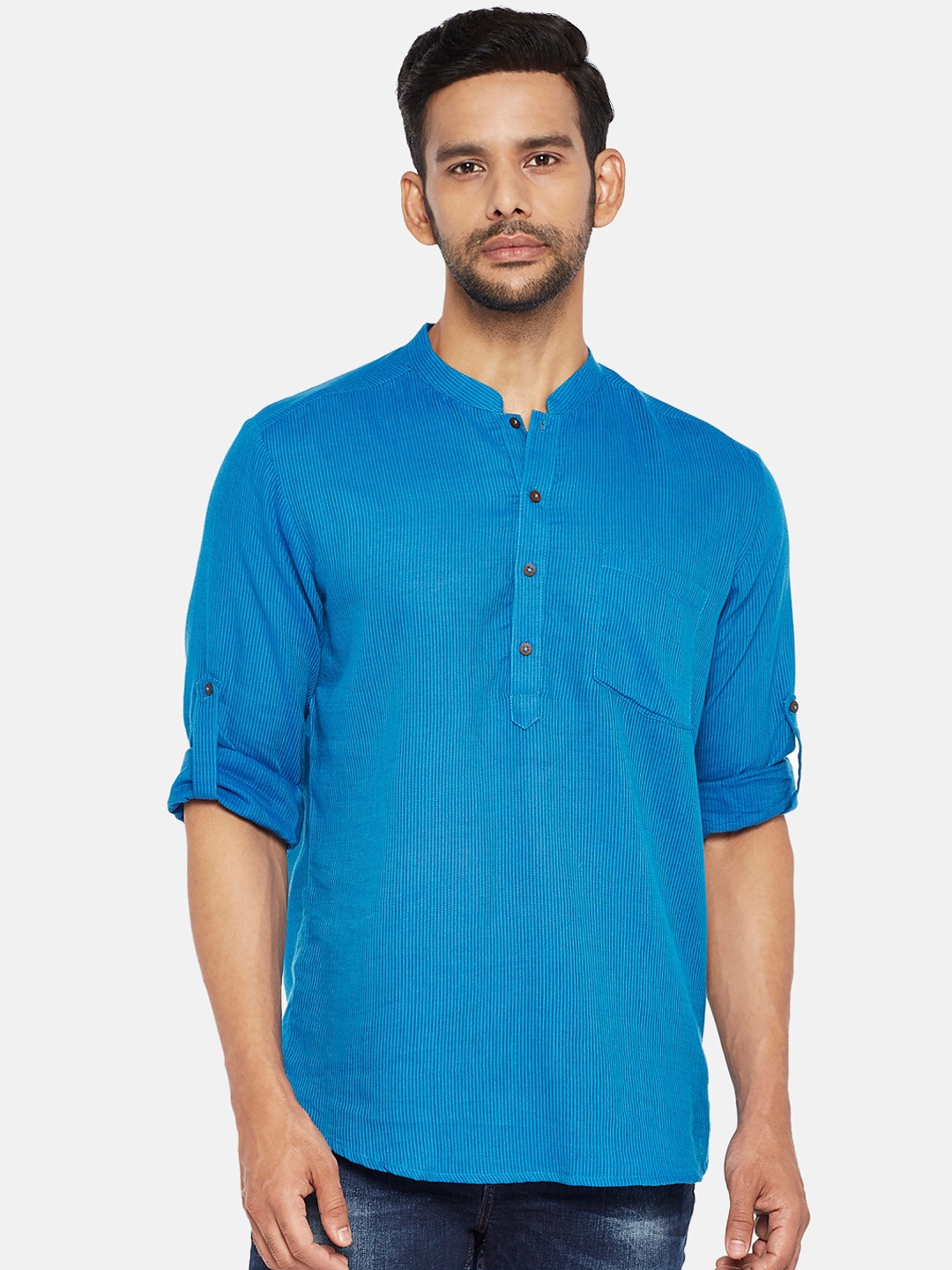 

indus route by Pantaloons Men Blue Striped Dobby Kurta