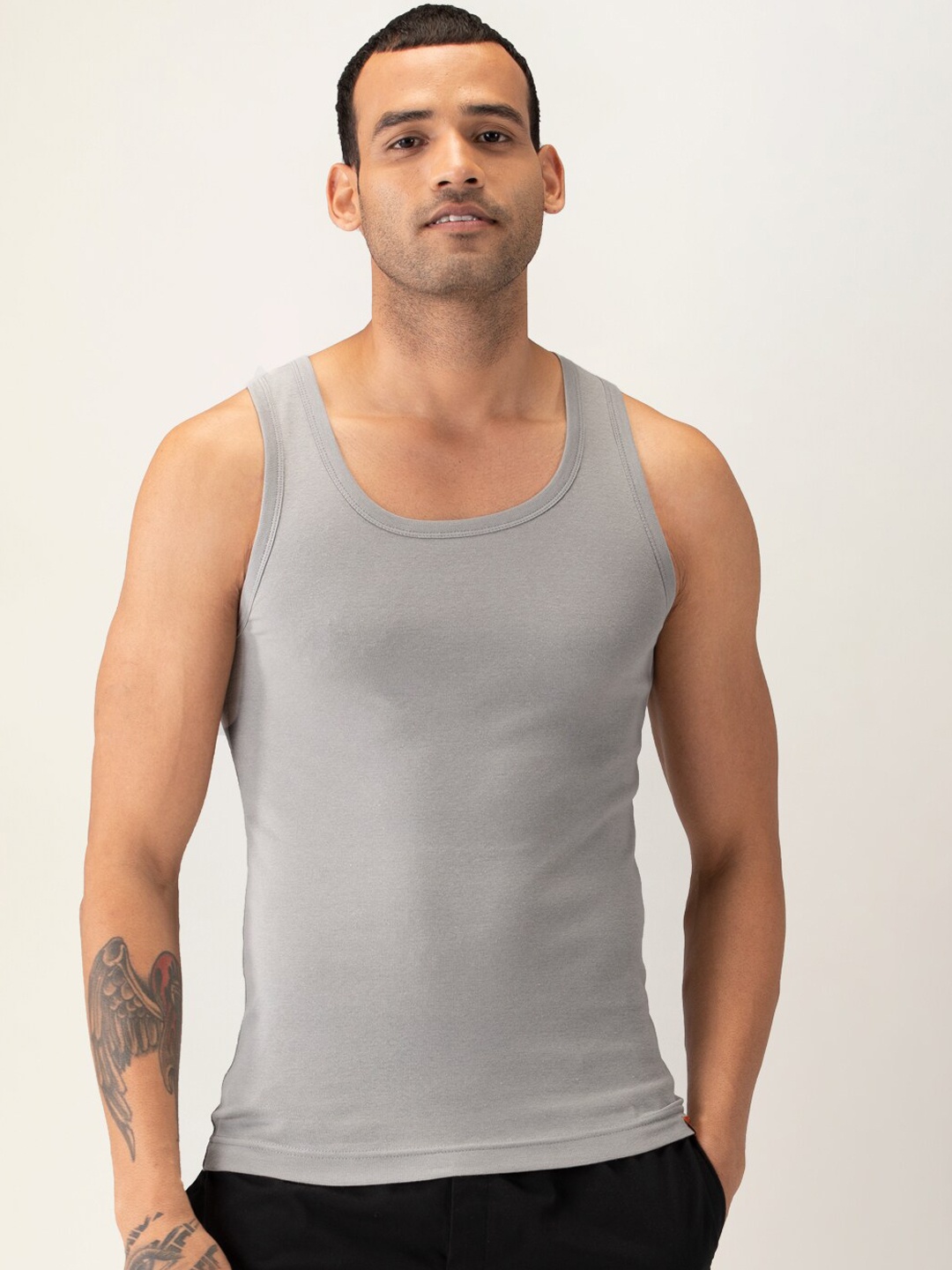 

DAMENSCH Men Grey Solid Pure Cotton NEO Anti Microbial Innerwear Vests