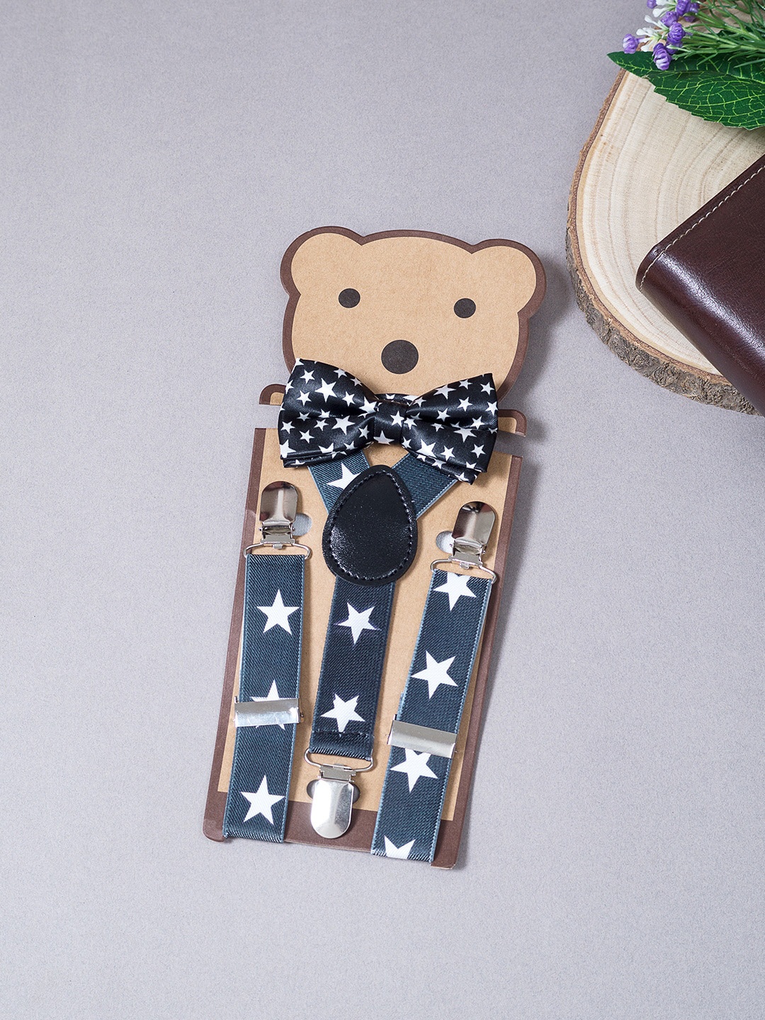 

Golden Peacock Boys Blue & White Patterned Adjustable Suspenders With Bow
