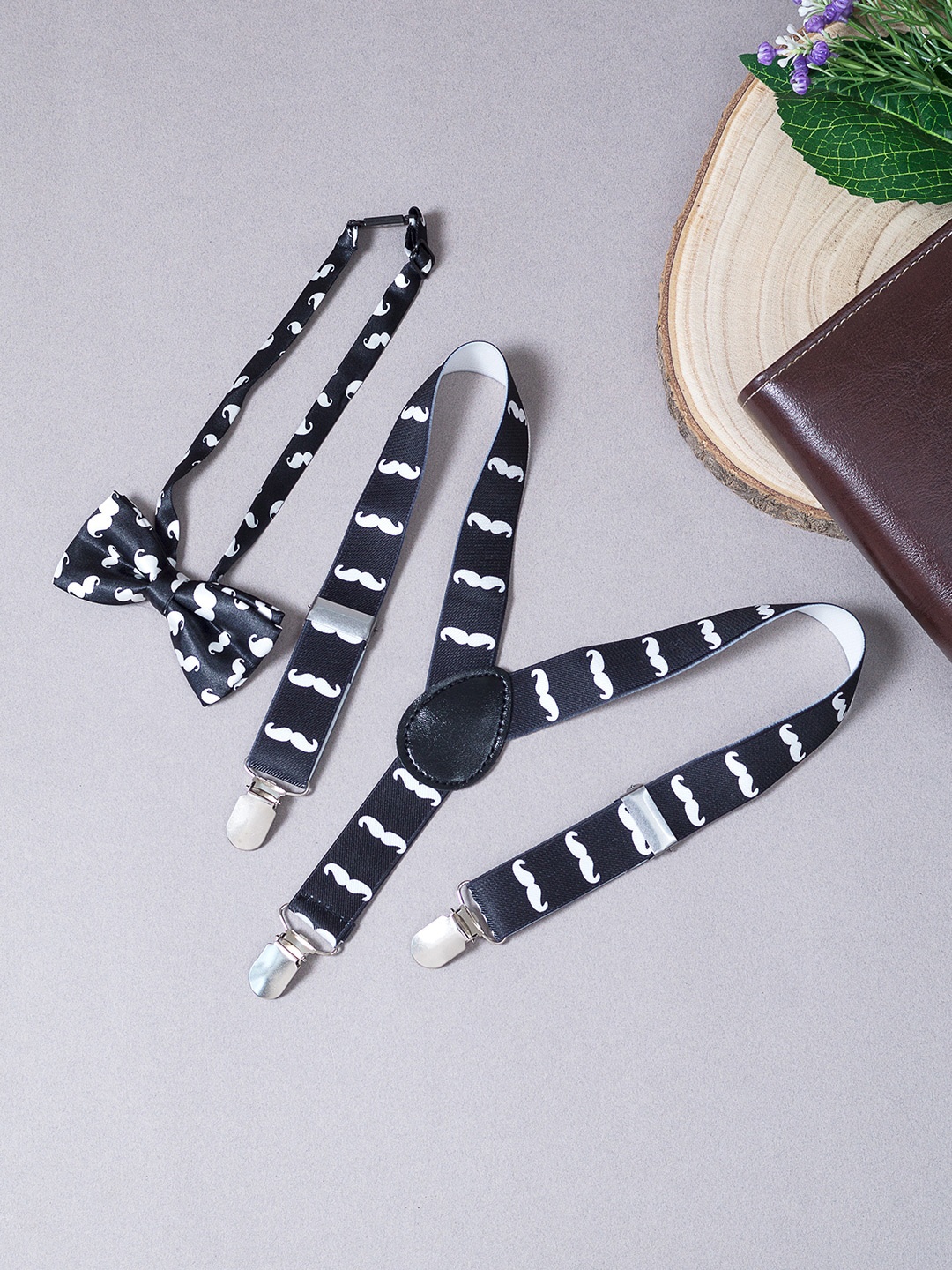 

Golden Peacock Boys Black & White Adjustable Y-Back Elastic Suspender