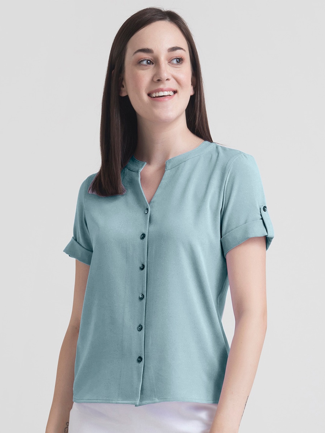 

FableStreet Women Teal Blue Shirt Style Top