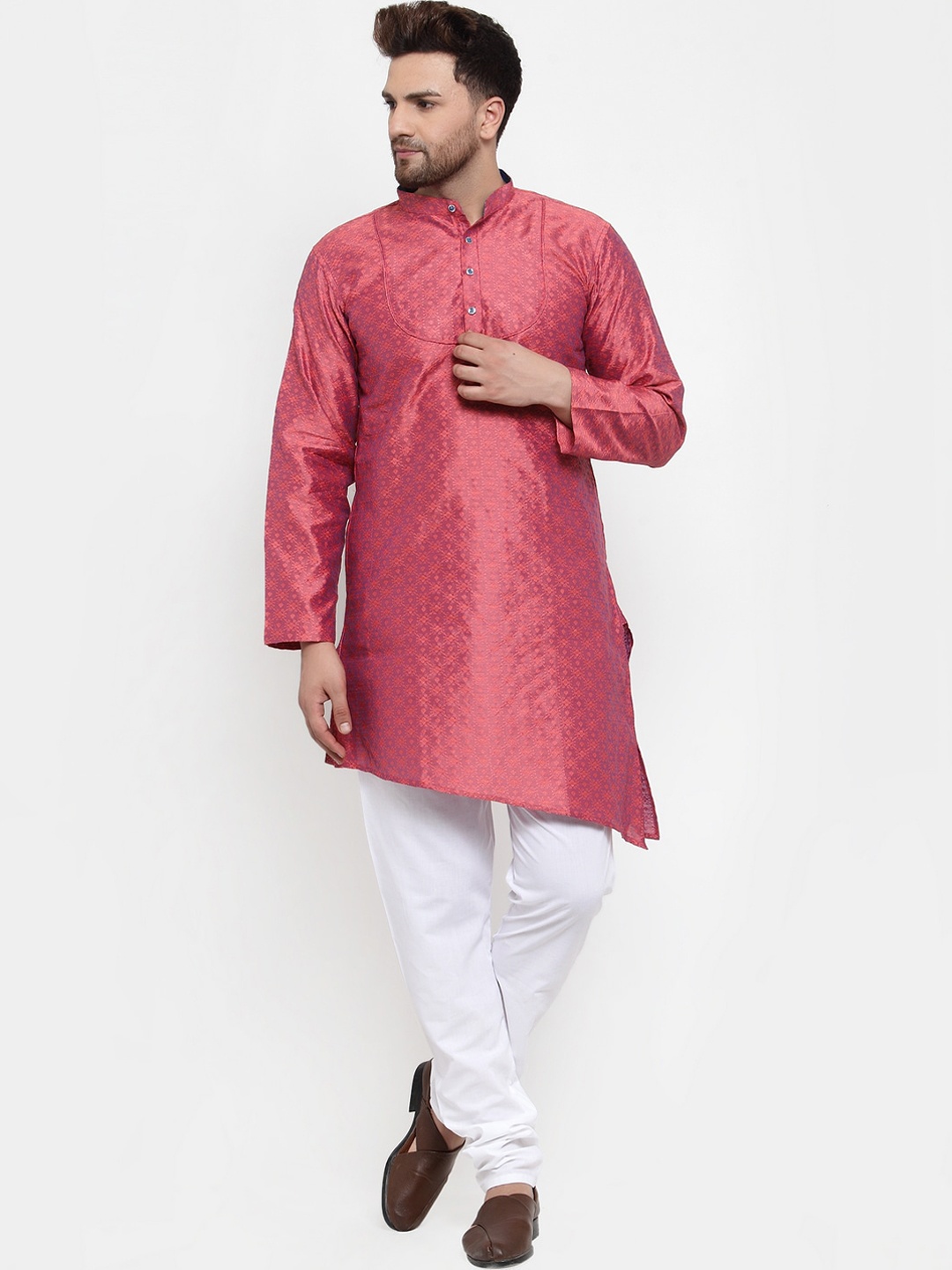 

KLOTTHE Men Striped Kurta with Pyjamas, Magenta