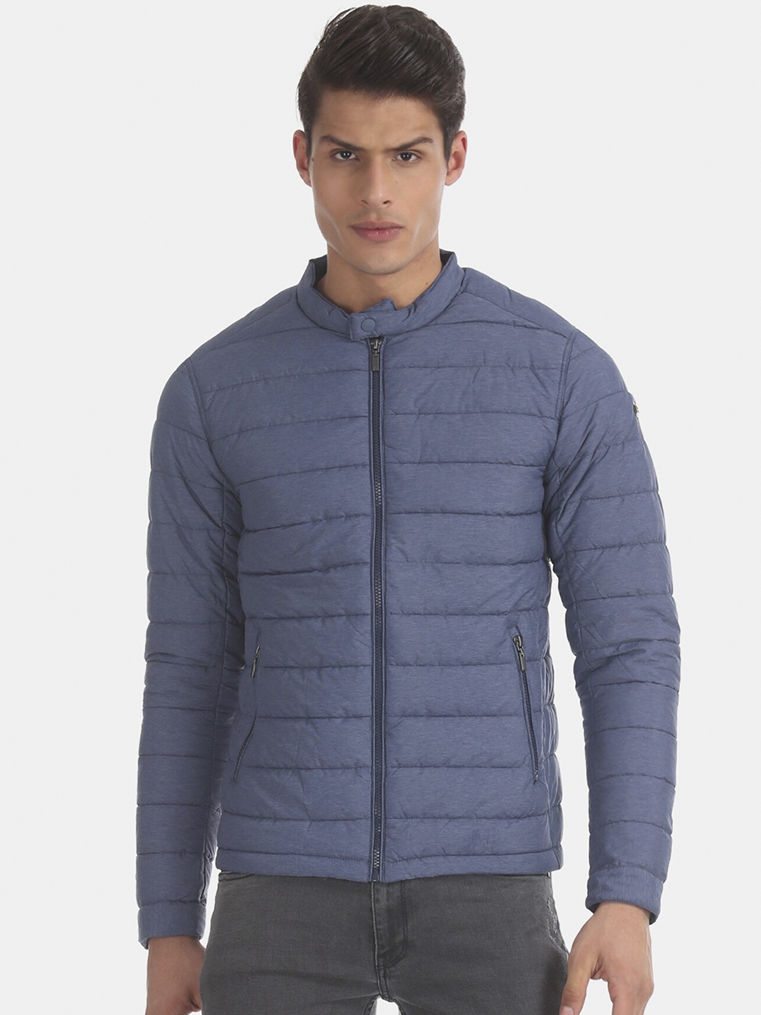 

Arrow Sport Men Blue Mandarin Collar Puffer Jacket