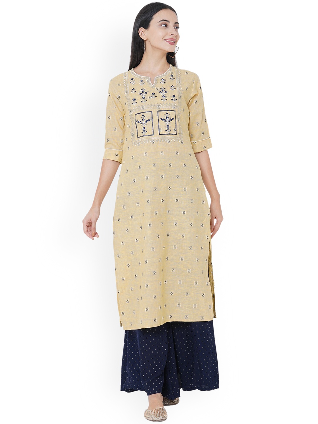 

FASHOR Women Peach-Coloured Ethnic Motifs Embroidered Thread Work Kurta
