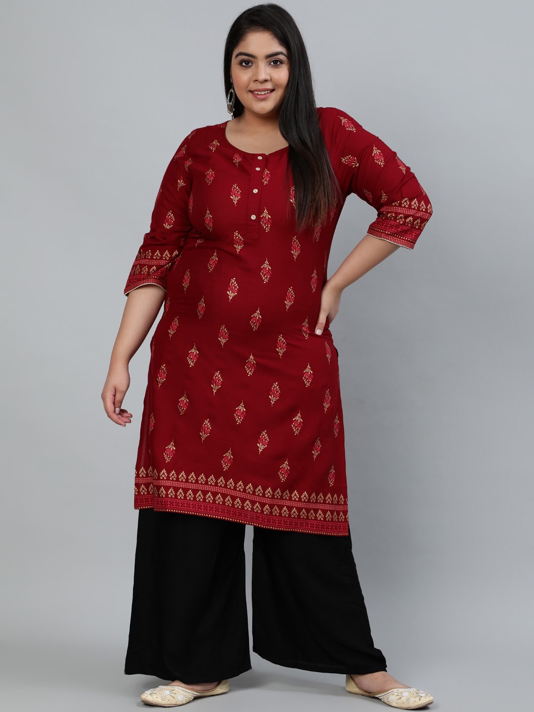 

Nayo Women Maroon Ethnic Motifs Printed Kurta