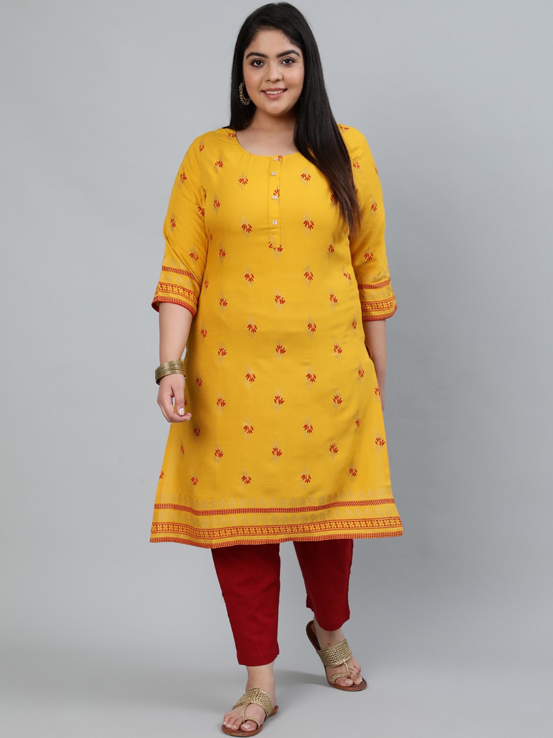 

Nayo Women Yellow & Red Floral Printed Kurta