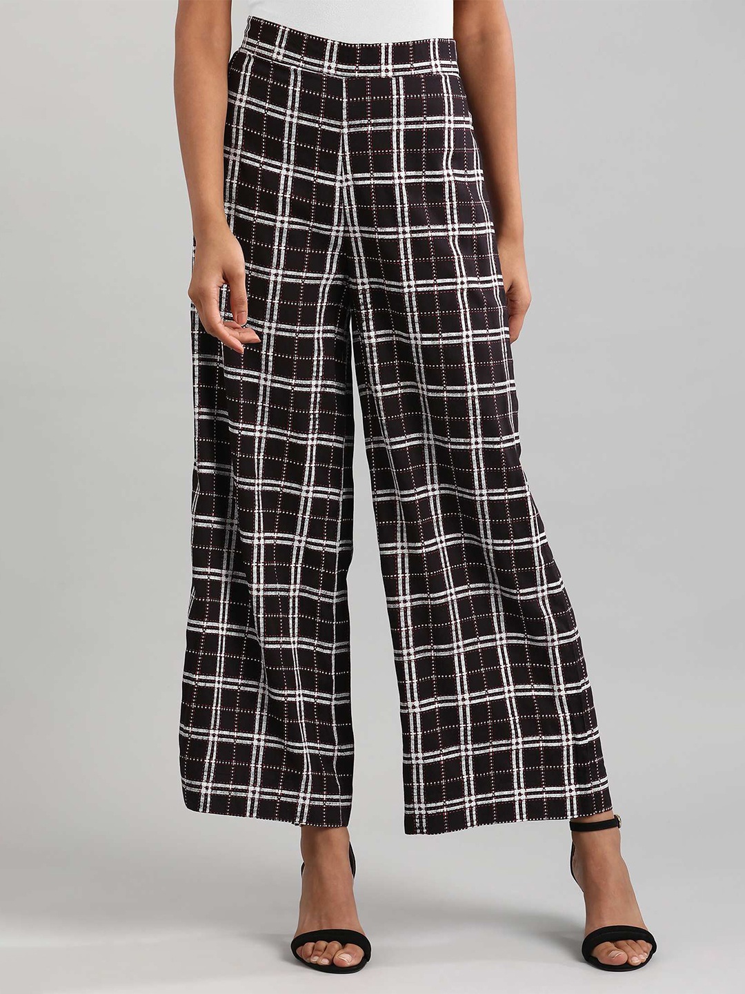 

AURELIA Women Black & White Checked Palazzos
