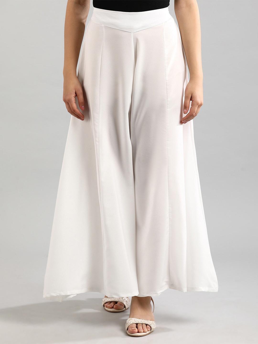 

AURELIA Women White Flared Knitted Ethnic Palazzos
