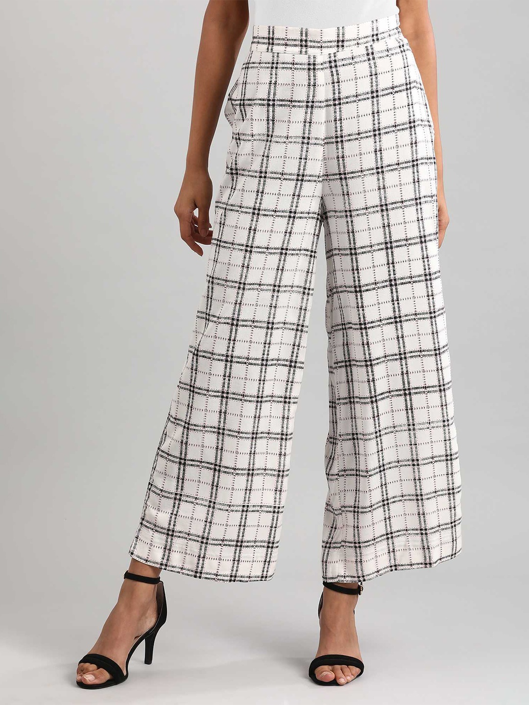 

AURELIA Women White & Black Checked Ethnic Palazzos