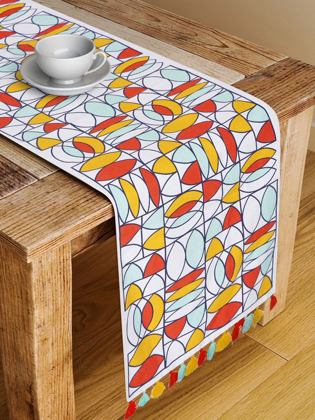 

Fabindia Red & Yellow Printed Pure Cotton Table Runner, White