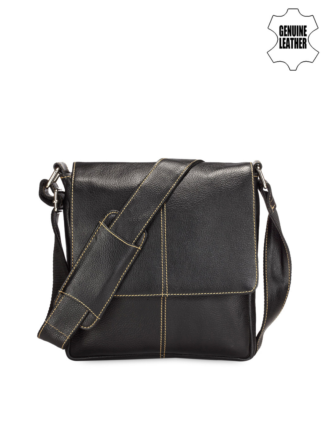 

Teakwood Leather Unisex Black Leather Messenger Bag