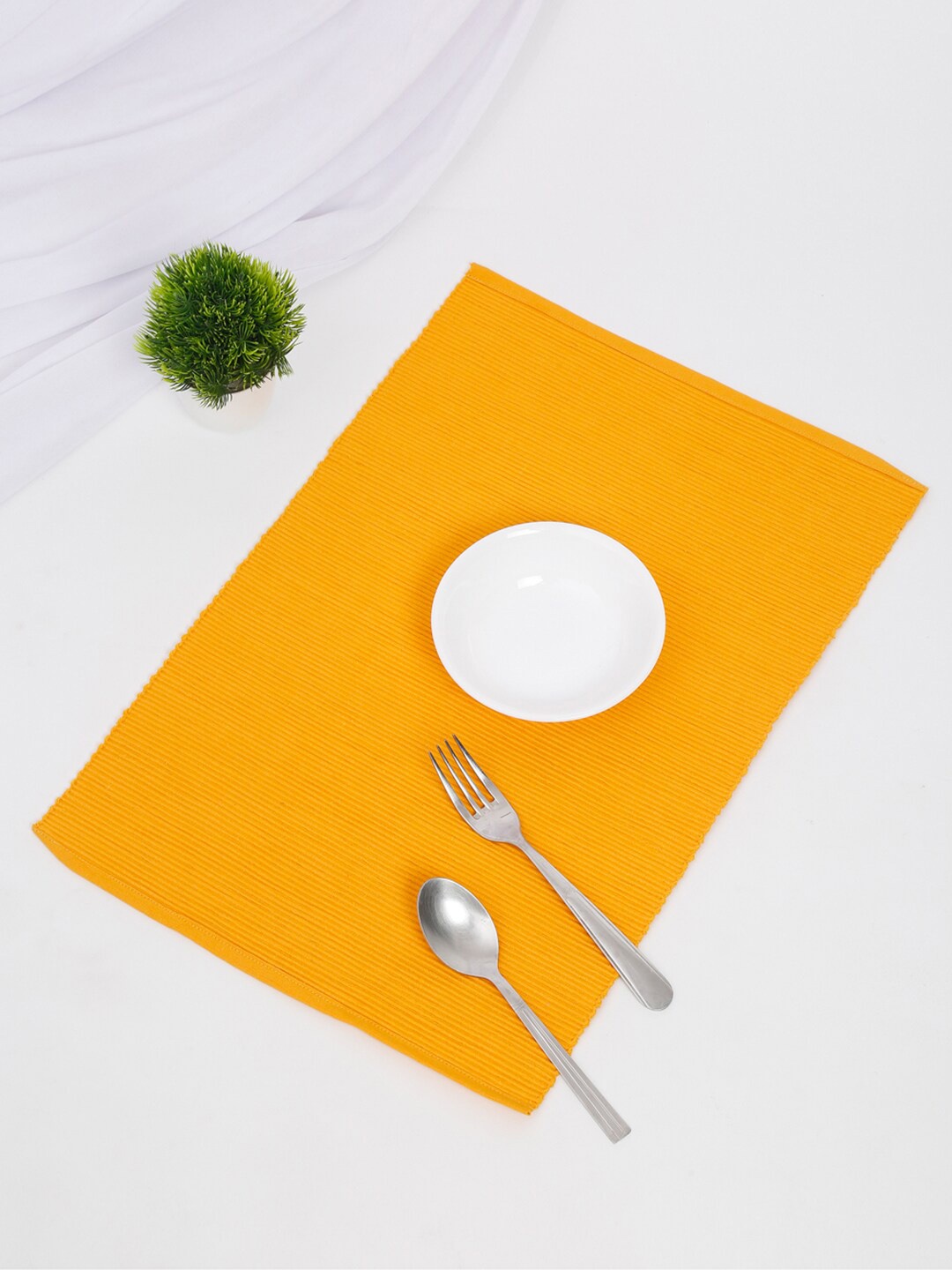 

Fabindia Set Of 4 Mustard-Yellow Striped Rib Cotton Woven Table Mats
