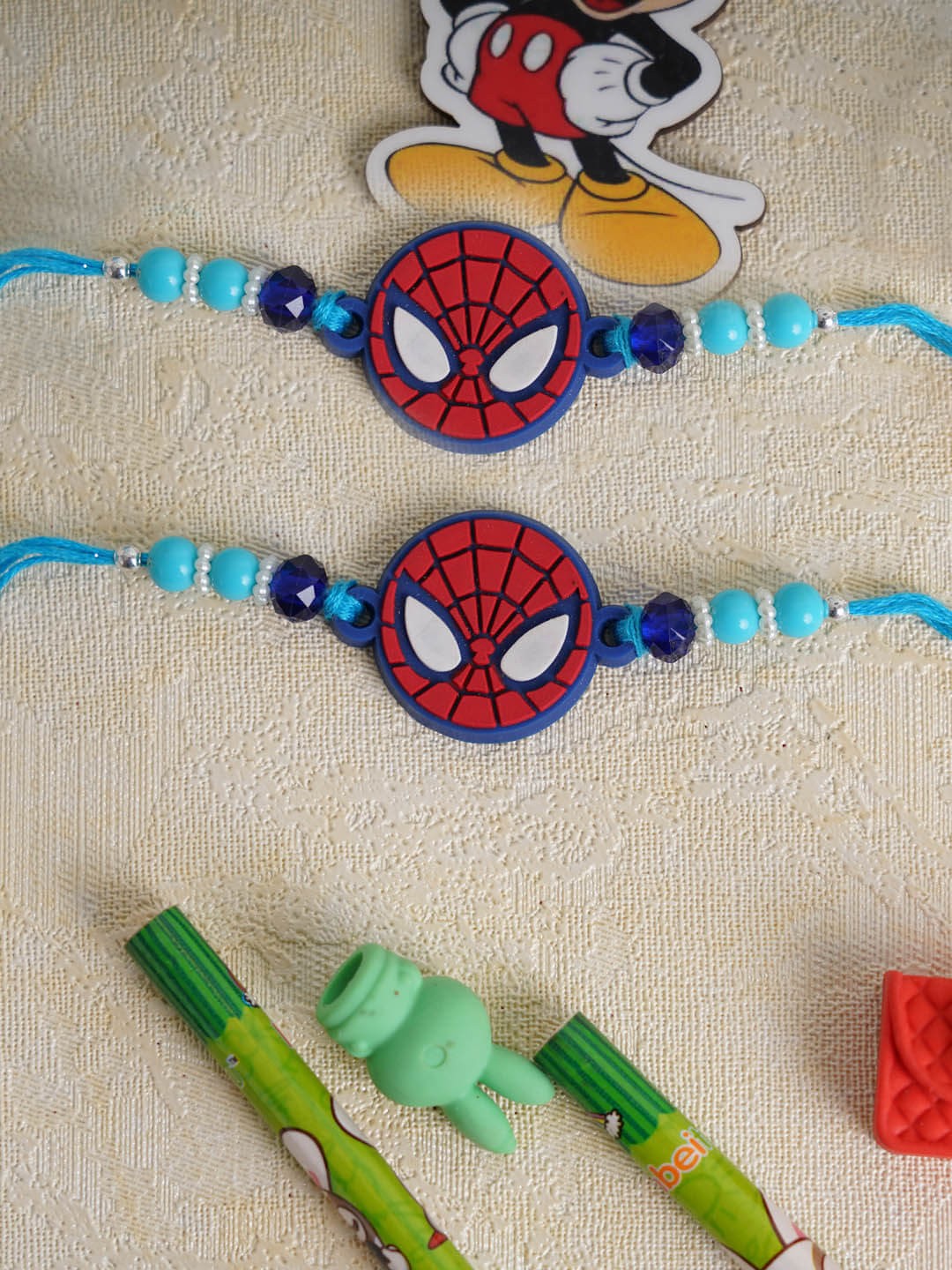 

TIED RIBBONS Set of 2 Boys Kids Spiderman Rakhi Combo with Roli Chawal, Blue