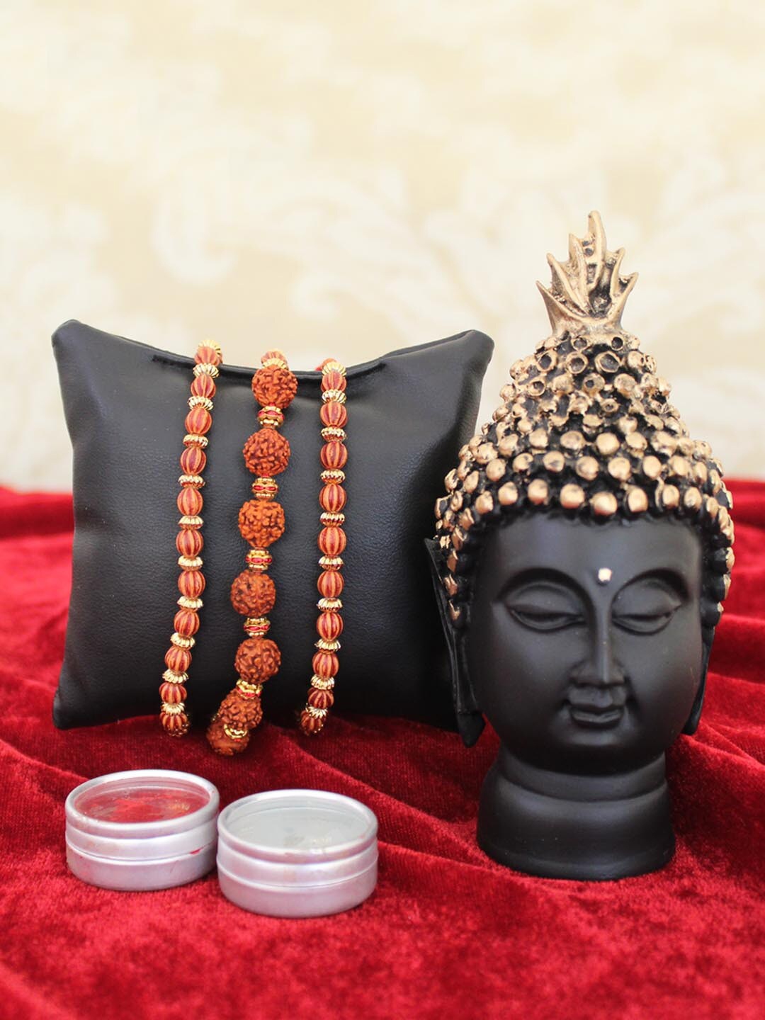 

TIED RIBBONS Multicoloured Rudraksh Rakhi with Buddha Head Idol Statue & Roli Chawal, Multi