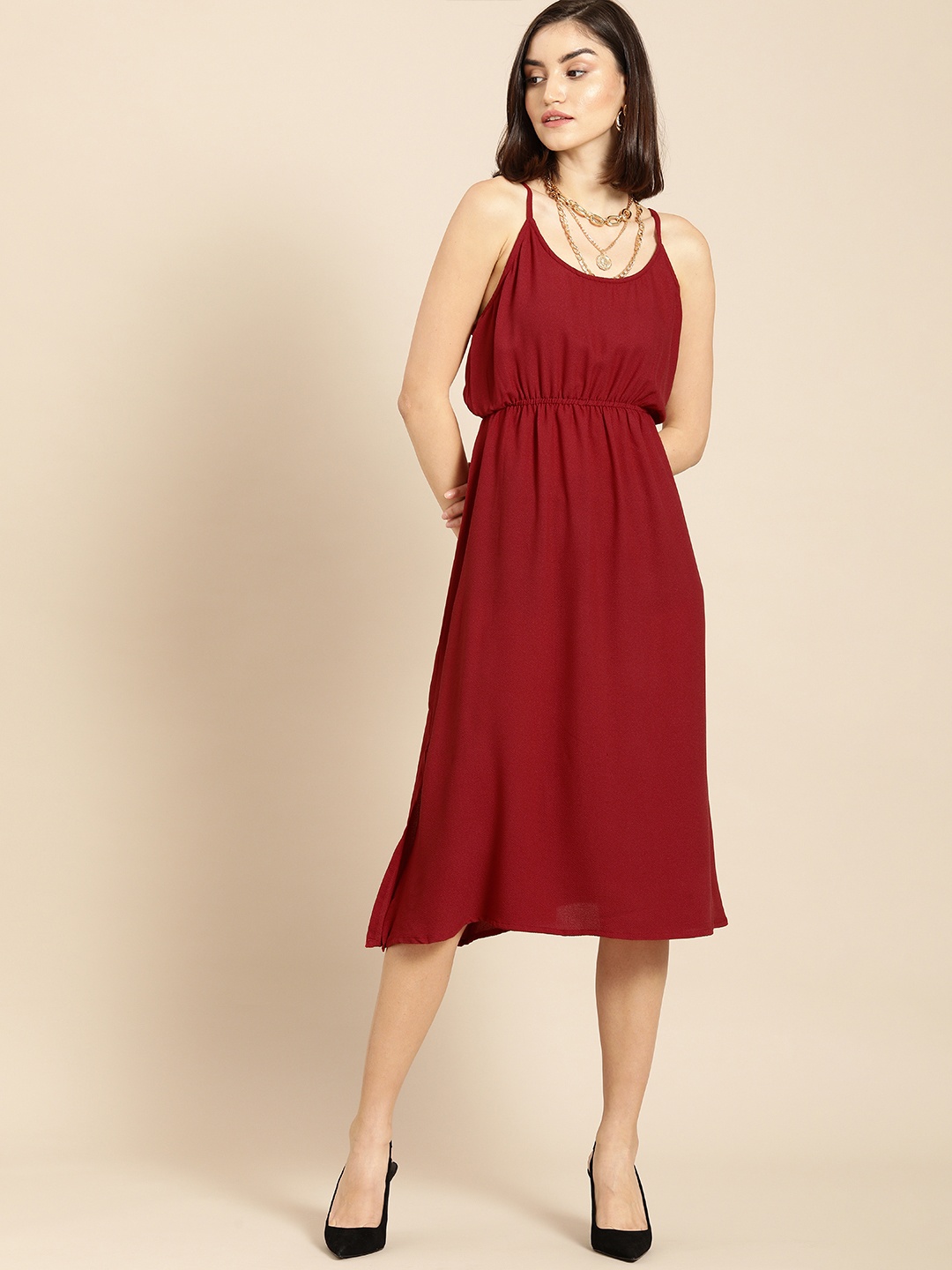 

all about you Red Shoulder Strap A-Line Midi Dress
