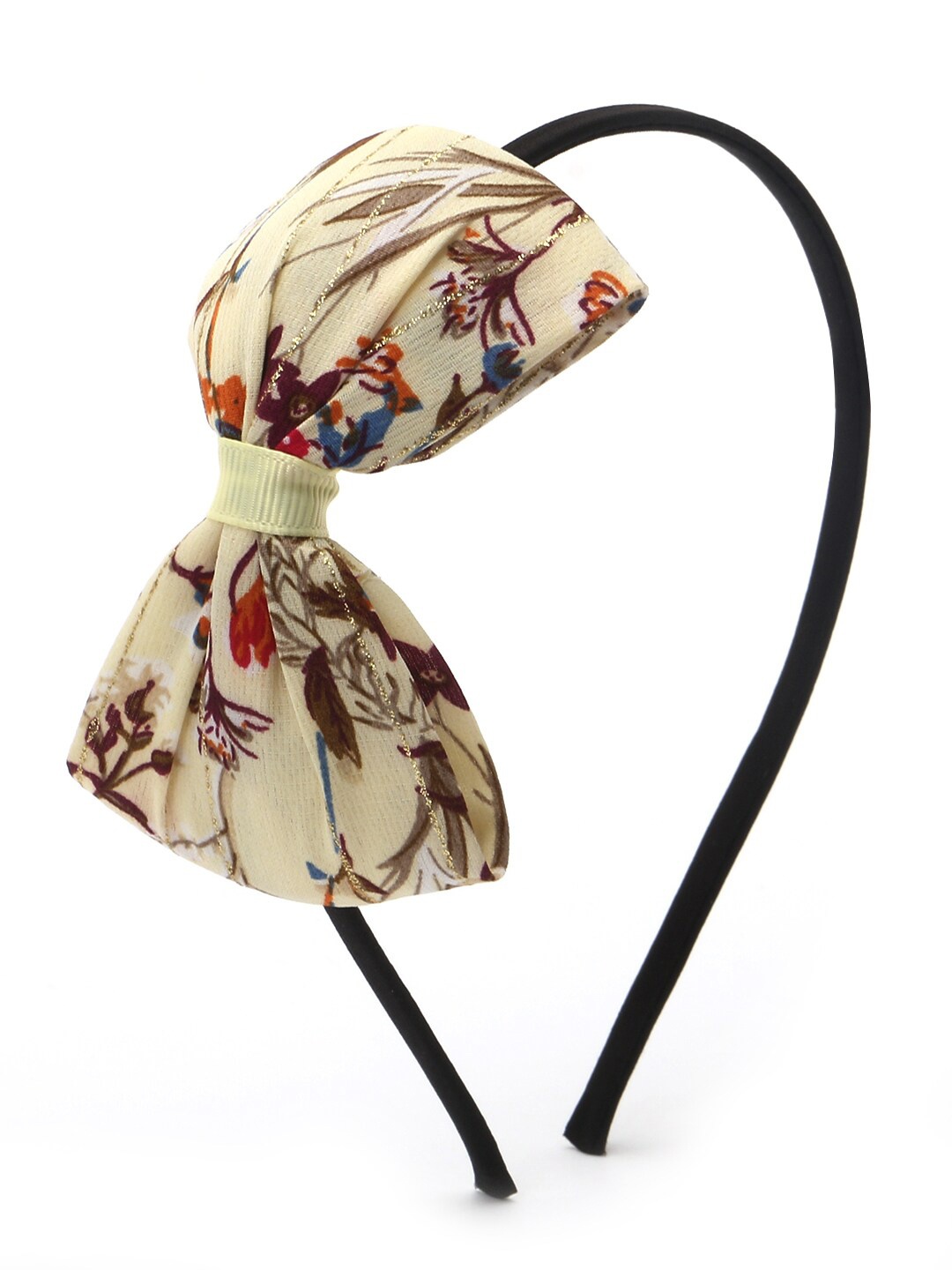 

The Magic Wand Girls Cream & Orange Floral Printed & Applique Work Bow Hair Band