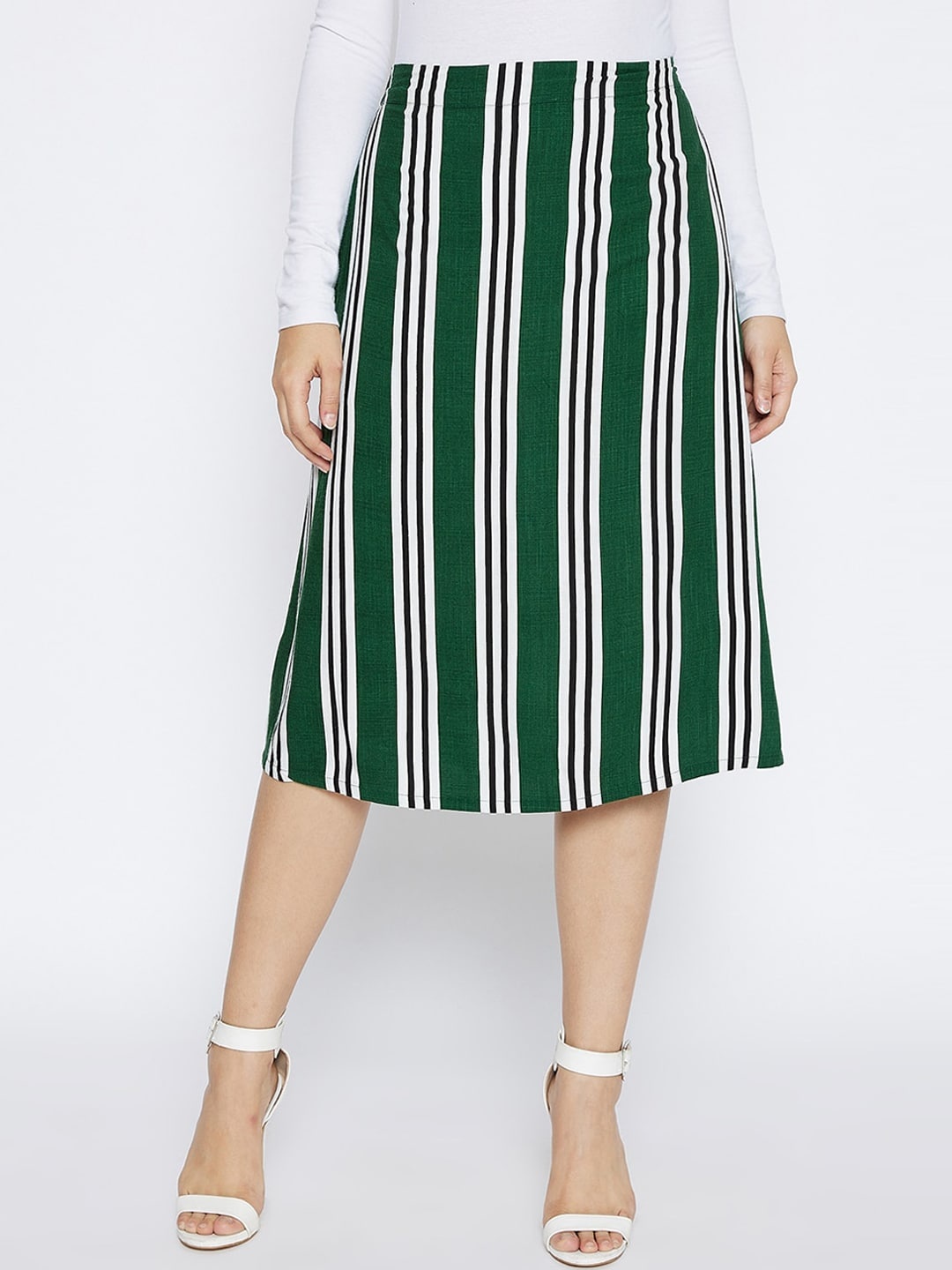 

Crimsoune Club Women Dark Green Striped Comfort Fit Skirt