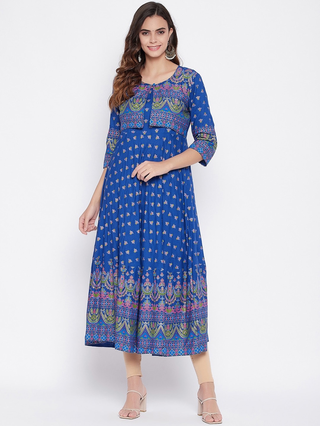 

Prakhya Women Blue & Pink Floral Printed Anarkali Kurta