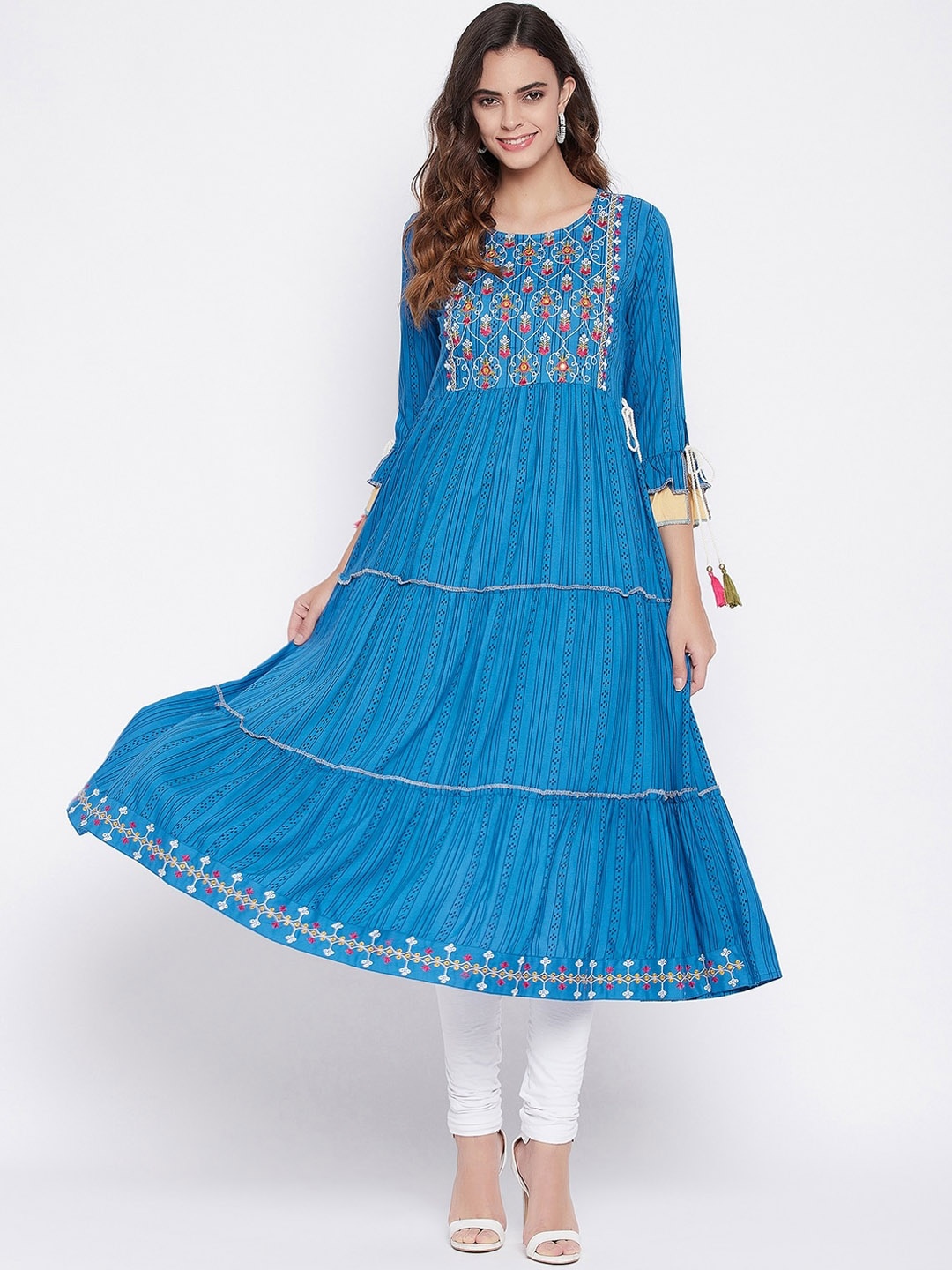 

Prakhya Women Blue & Orange Ethnic Motifs Printed Kurta