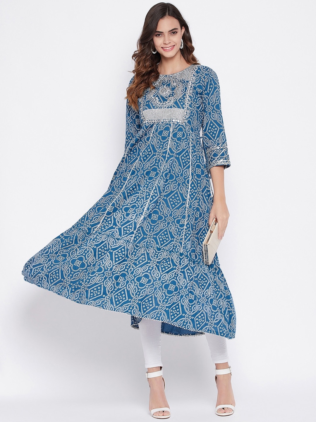 

Prakhya Women Blue & Off White Ethnic Motifs Printed Anarkali Kurta