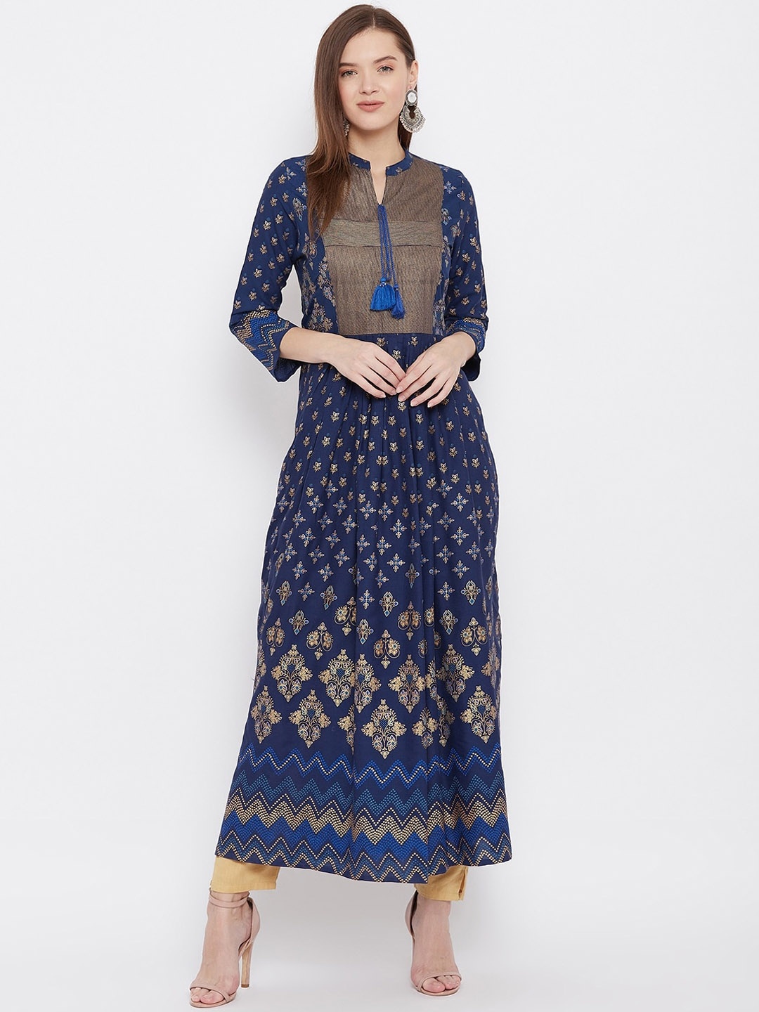 

Prakhya Women Blue & Golden Ethnic Motifs Printed Anarkali Kurta