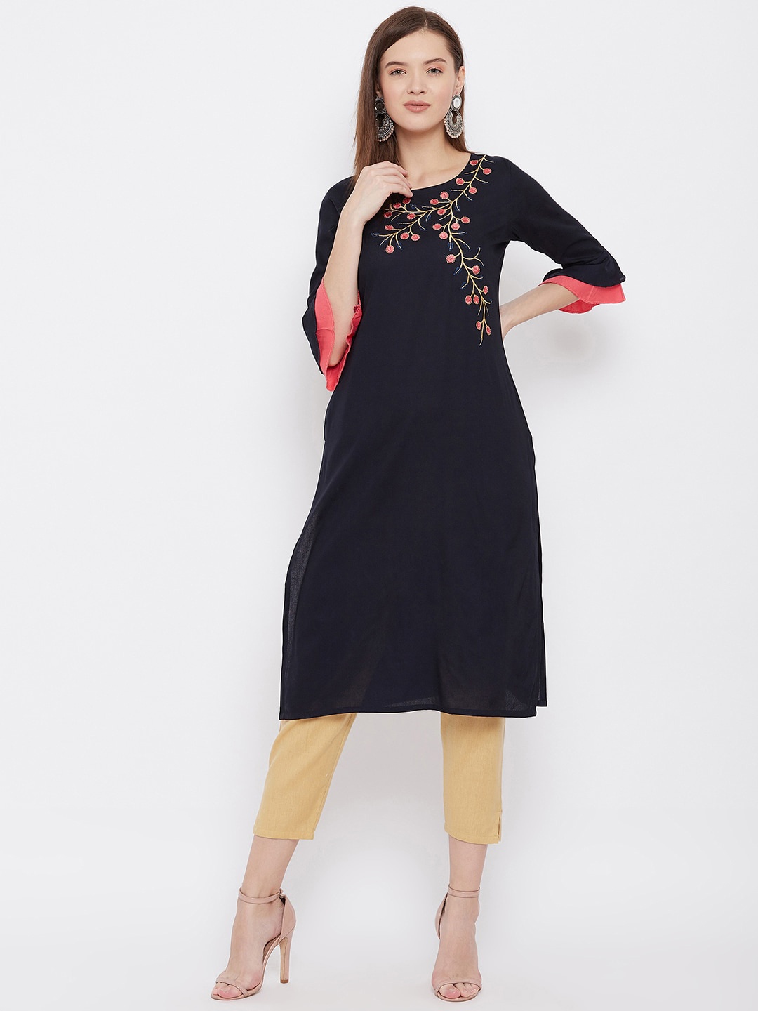 

Prakhya Women Navy Blue & Pink Yoke Design Kurta