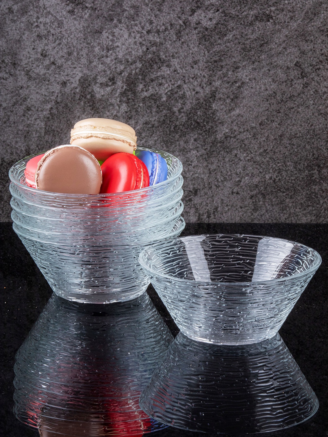 

GOODHOMES Set Of 6 Transparent Textured Glass Bowls