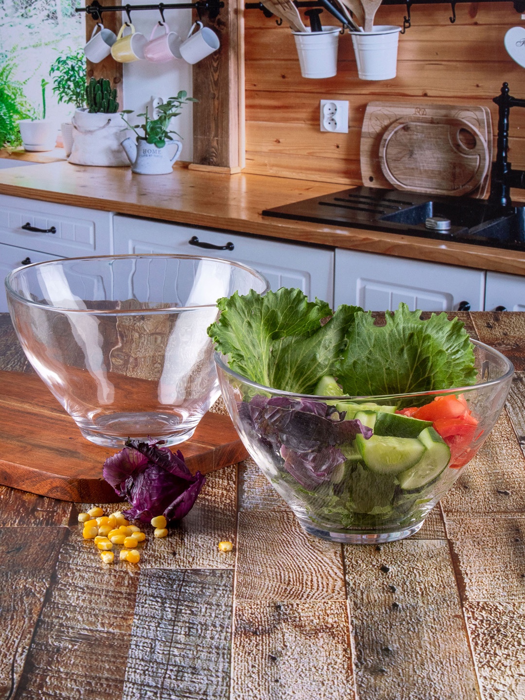 

GOODHOMES Set Of 2 Transparent Solid Glass Bowls
