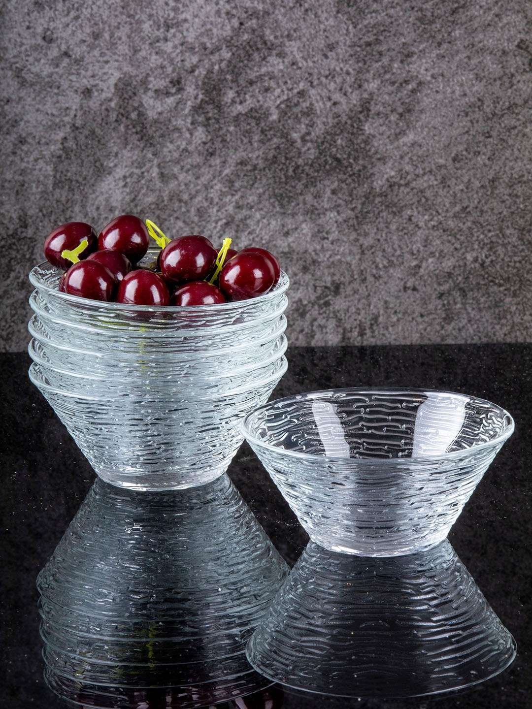 

GOODHOMES Set Of 6 Transparent Textured Small Glass Serving Bowls