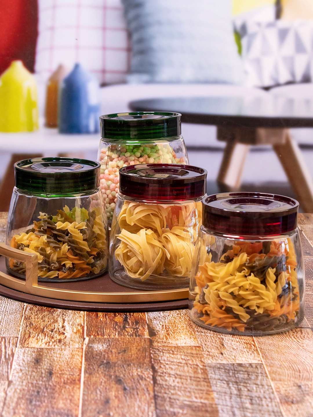 

GOODHOMES Set Of 4 Solid Glass Storage Jars With Lid, Transparent