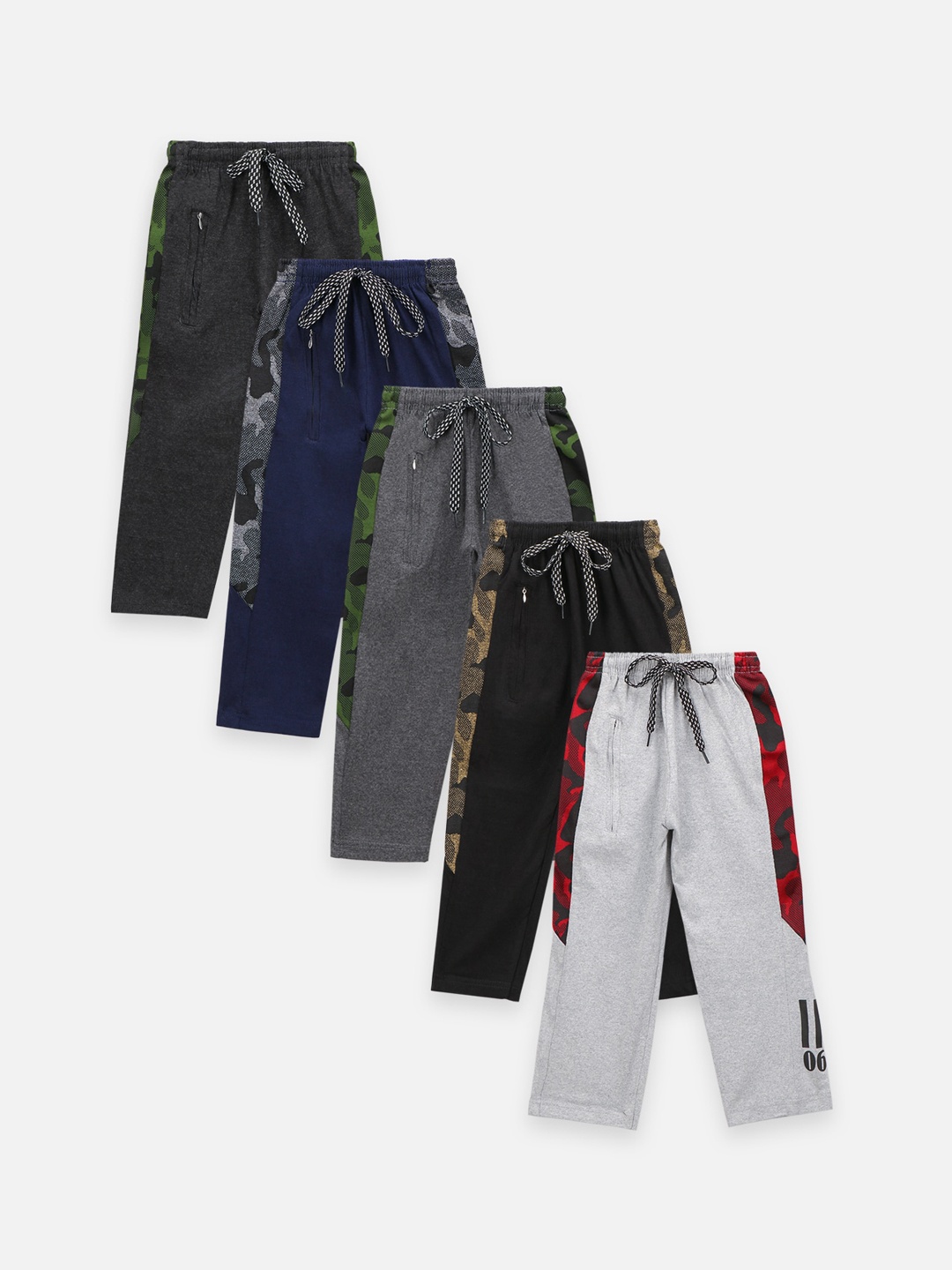 

LilPicks Boys Pack Of 5 Army Print Panel Cotton Track Pants, Black