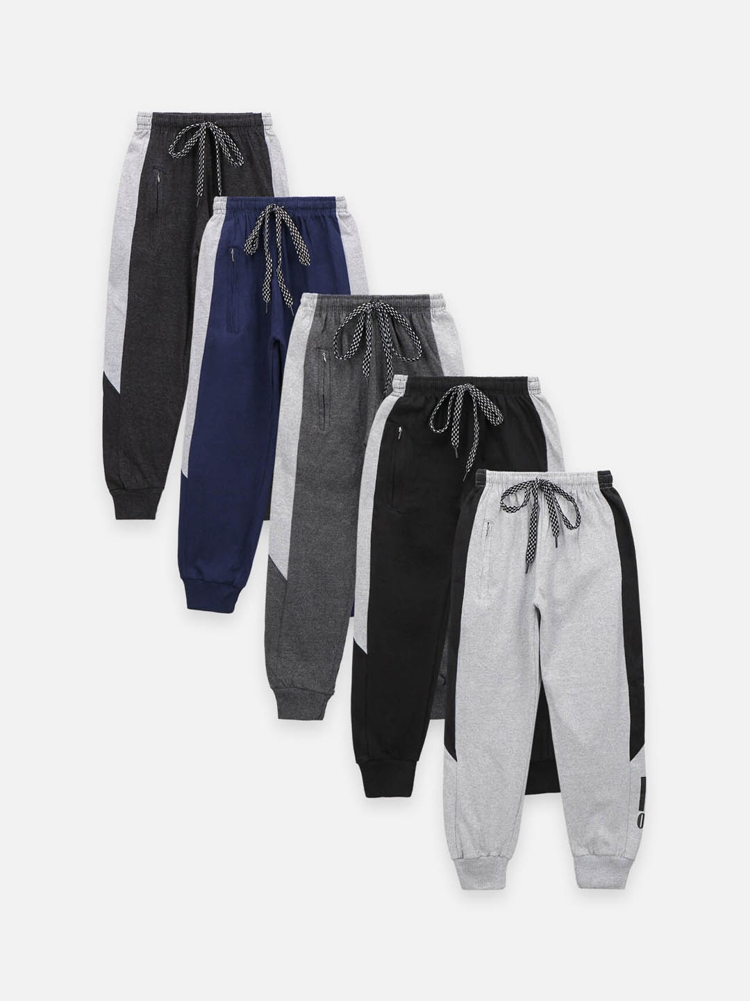 

LilPicks Boys Pack Of 5 Solid Cotton Slim-Fit Joggers, Grey melange