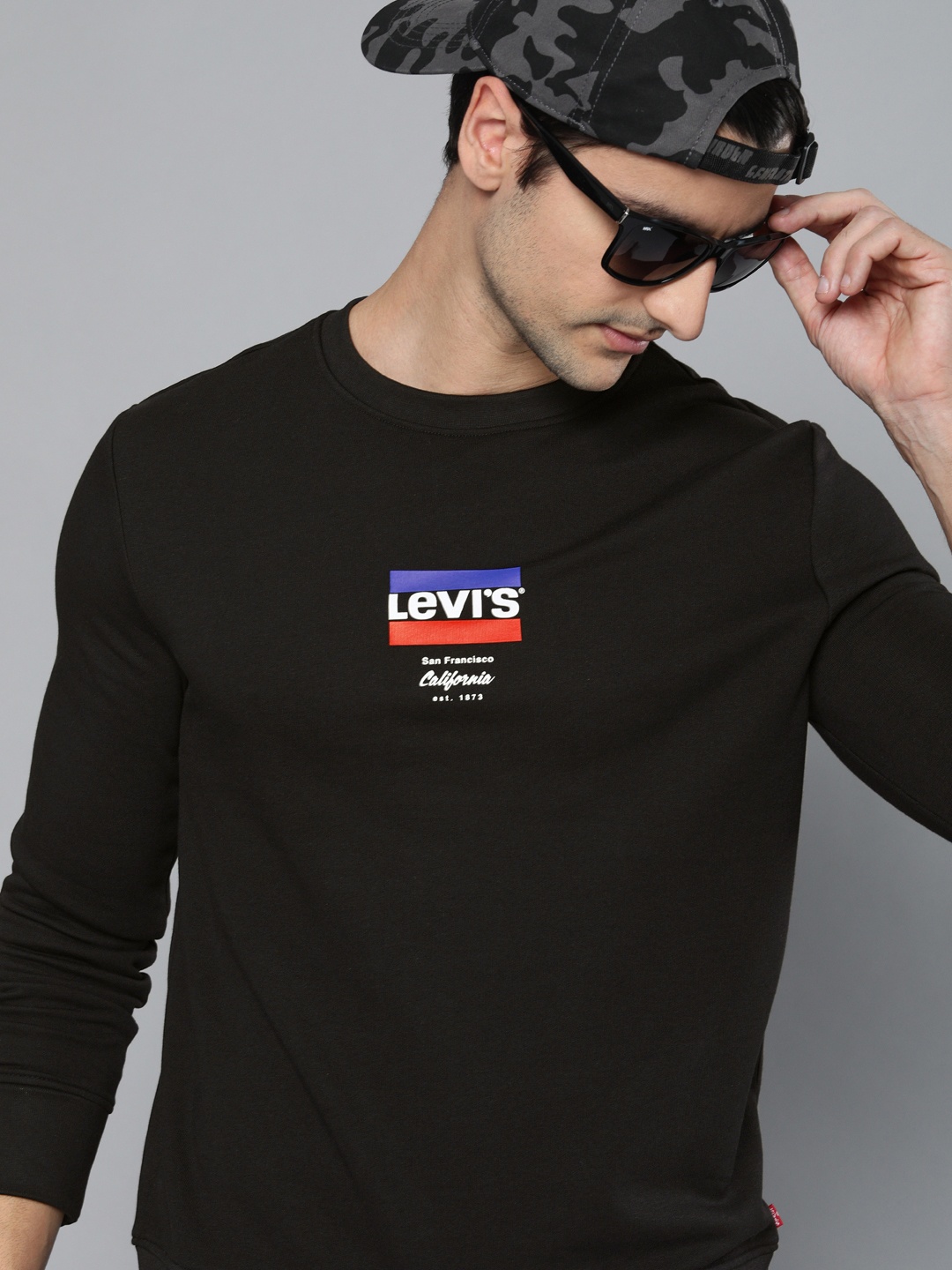 

Levis Men Black Barnd Logo Printed Round Neck Sweatshirt