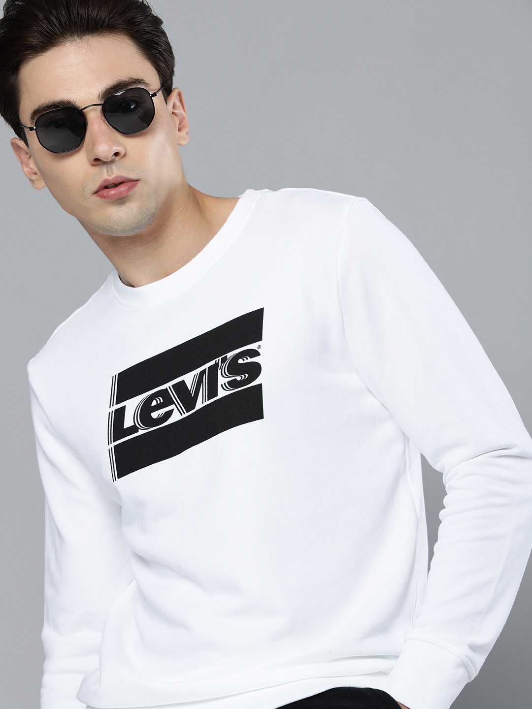 

Levis Men White Graphic Brand Logo Printed Round Neck Sweatshirt