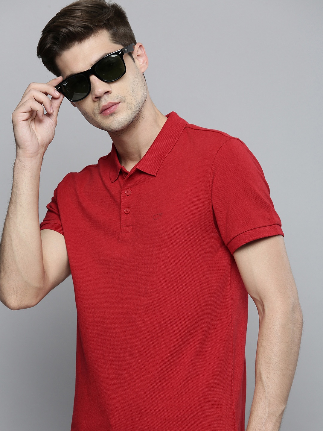 

Levis Men Red Solid Polo Collar Pure Cotton T-shirt