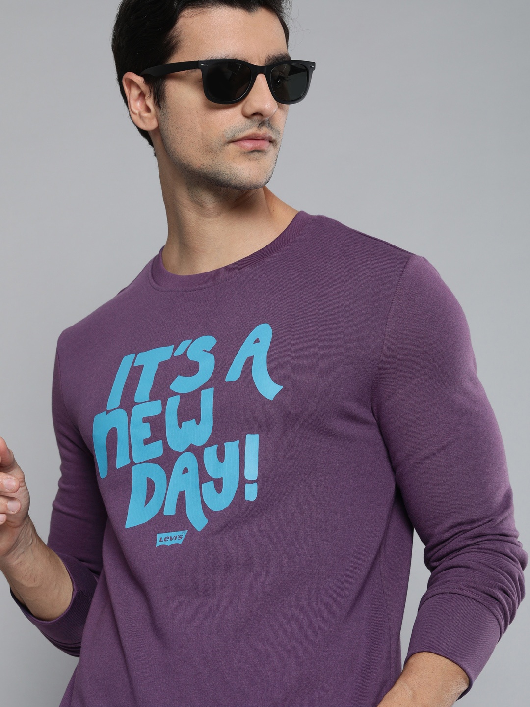 

Levis Men Purple & Blue Typography Printed Round Neck Sweatshirt