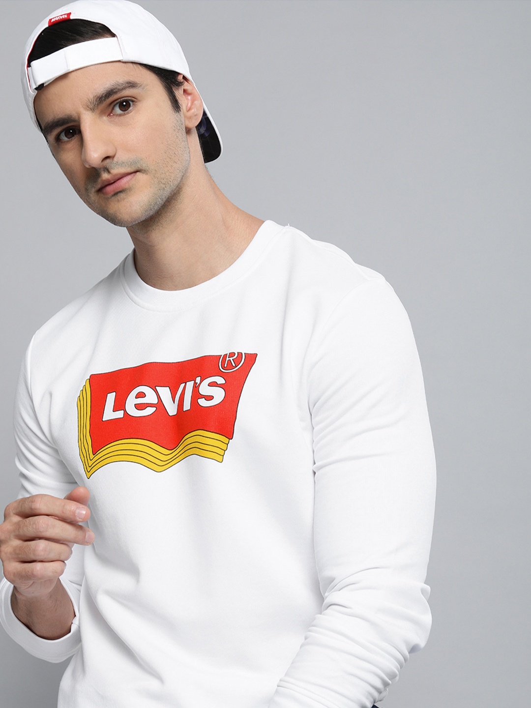 

Levis Men White Brand Logo Graphic Printed Round Neck Sweatshirt