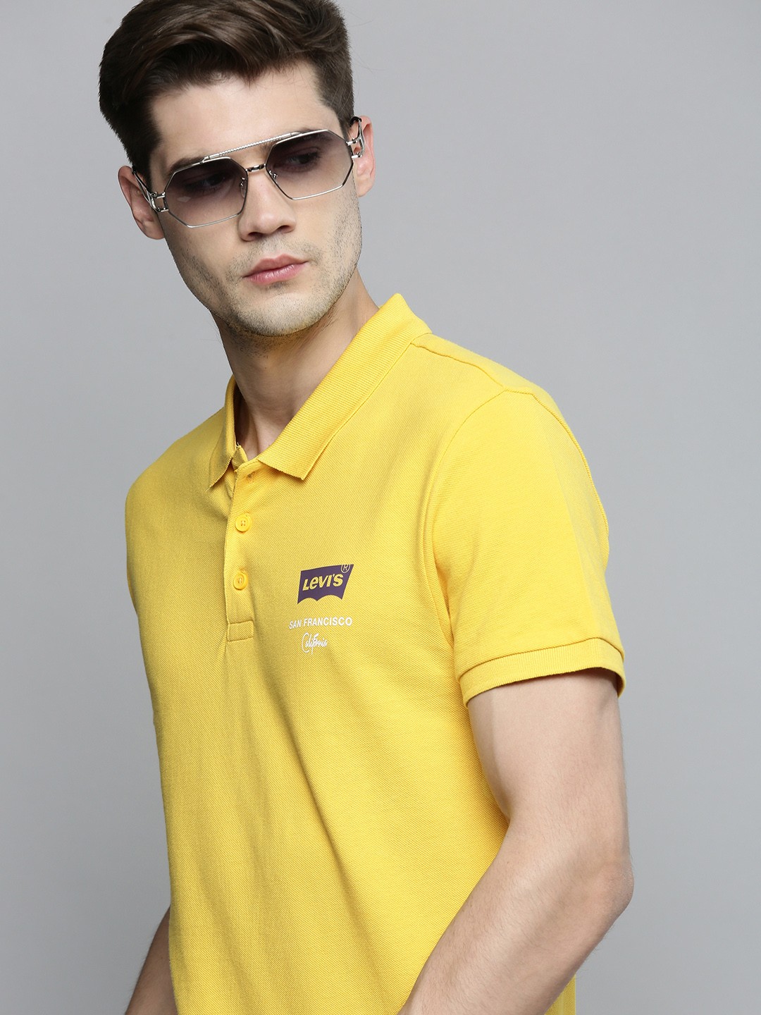 

Levis Men Yellow Polo Collar Pure Cotton T-shirt with Brand Logo Printed Detail