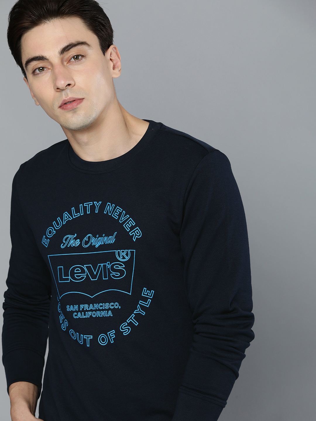 

Levis Men Navy Blue Brand Logo Printed Round Neck Sweatshirt