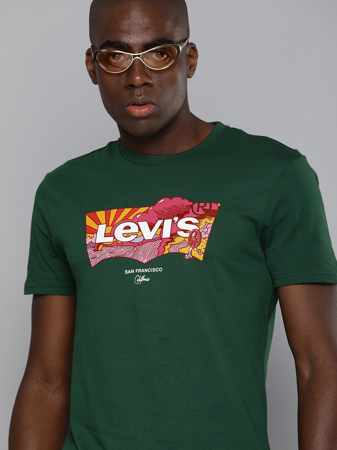

Levis Men Green Brand Logo Printed T-shirt