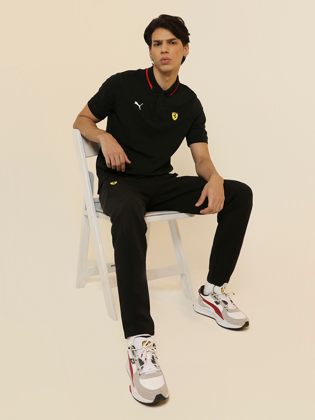 

PUMA Motorsport Men Black Solid Ferrari Race Polo Collar Motorsports T-shirt