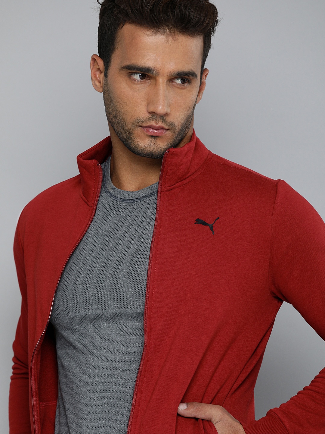 

Puma Men Red Solid Zippered Full-Zip Front Open Slim Fit Sweatshirt