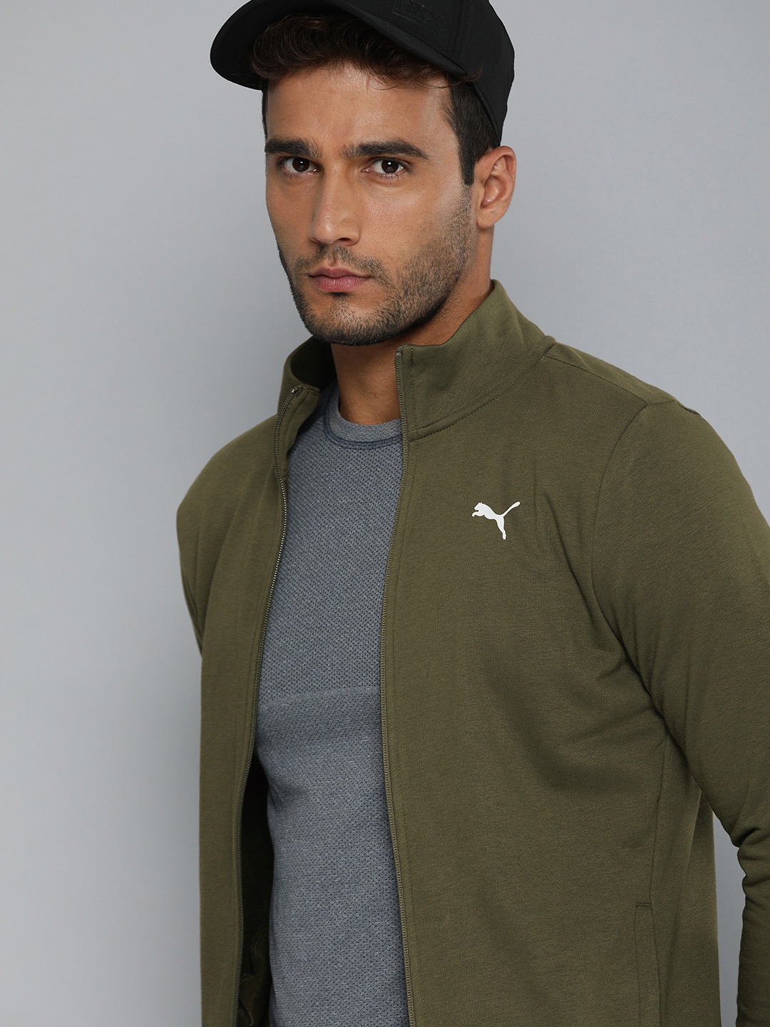 

Puma Men Slim Fit Solid Zippered Front Open Track Sweatshirt, Olive